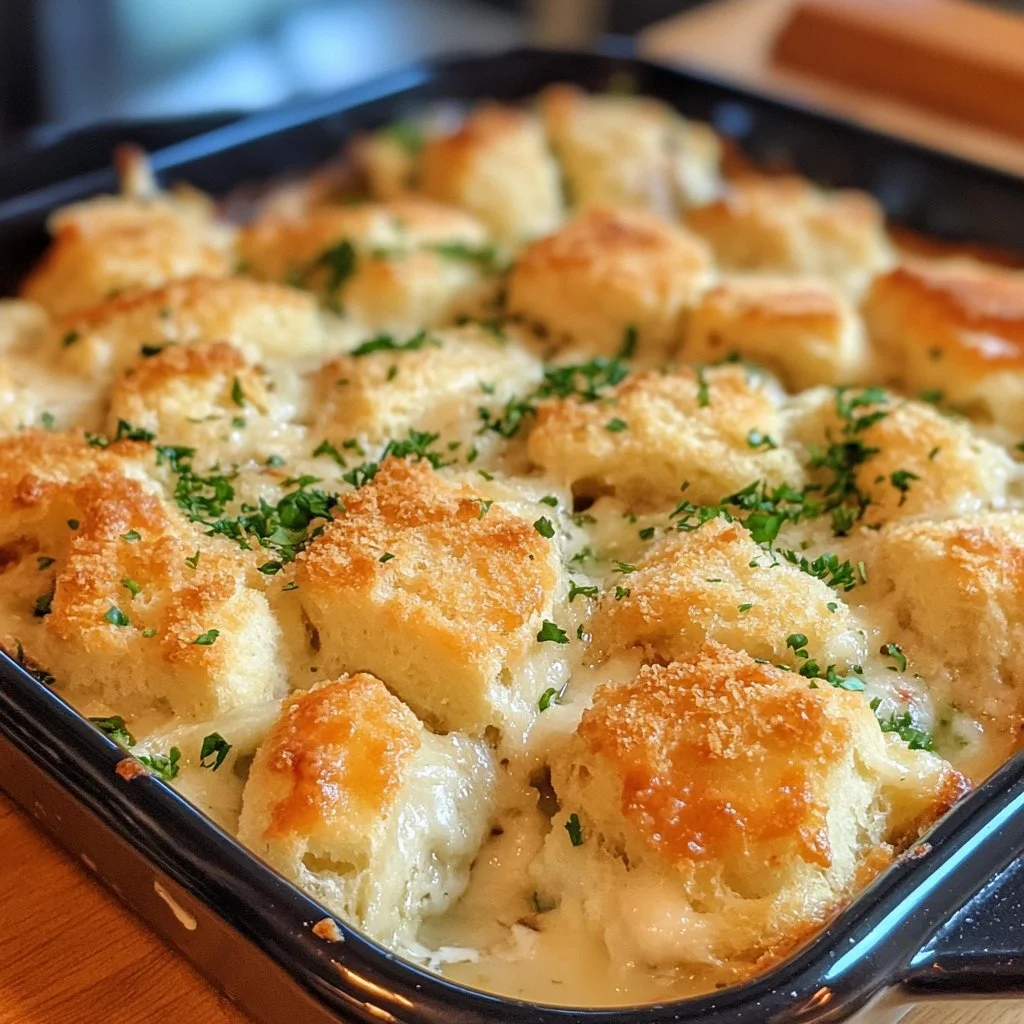 Cheddar Bay Biscuit Seafood Bake with seafood and flaky biscuits