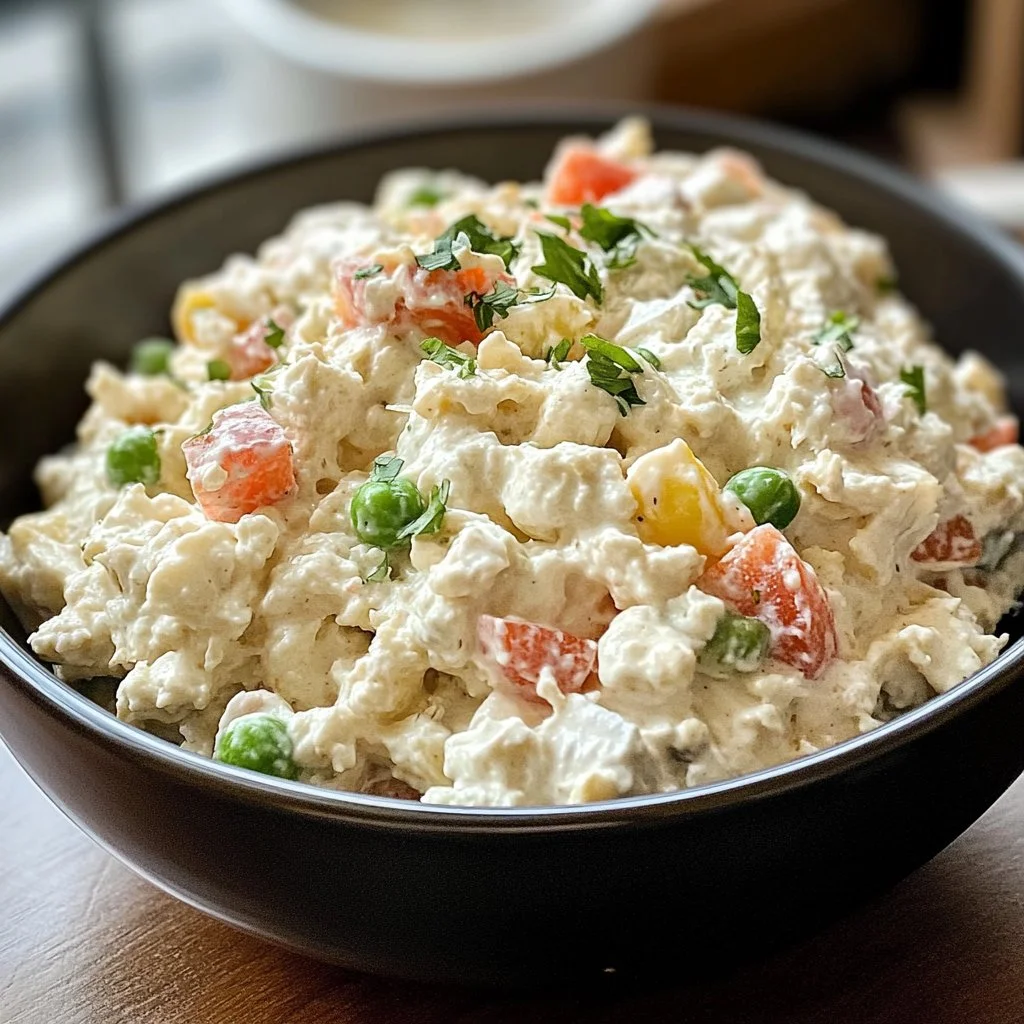 Cottage Cheese Tuna Salad served in a bowl with fresh vegetables