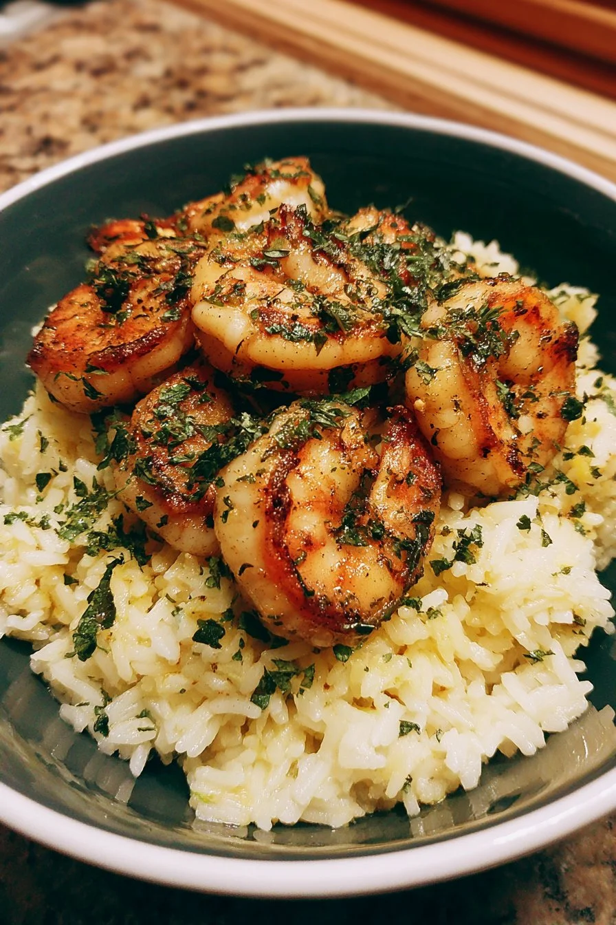 Creamy Herb Rice with Garlic Butter Shrimp Bowl