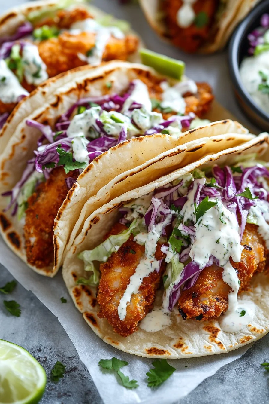 Crispy Grilled Fish Tacos with Cabbage Slaw