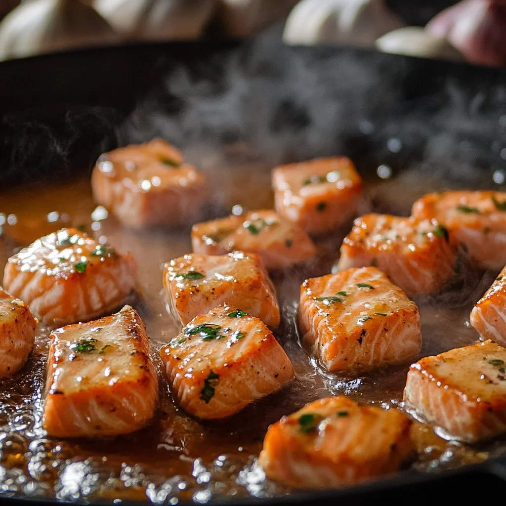 Crispy Spicy Salmon garnished with herbs on a plate