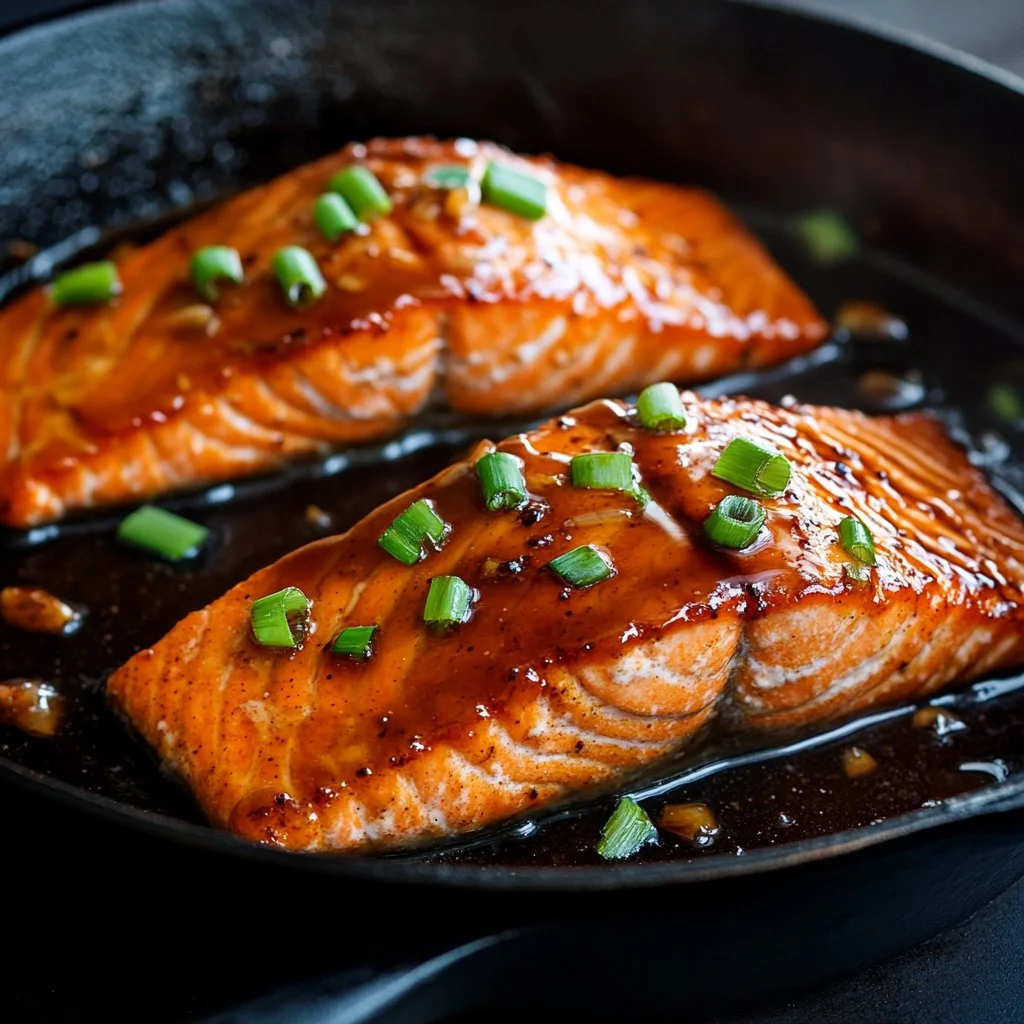 Delicious one pan maple glazed salmon garnished with herbs