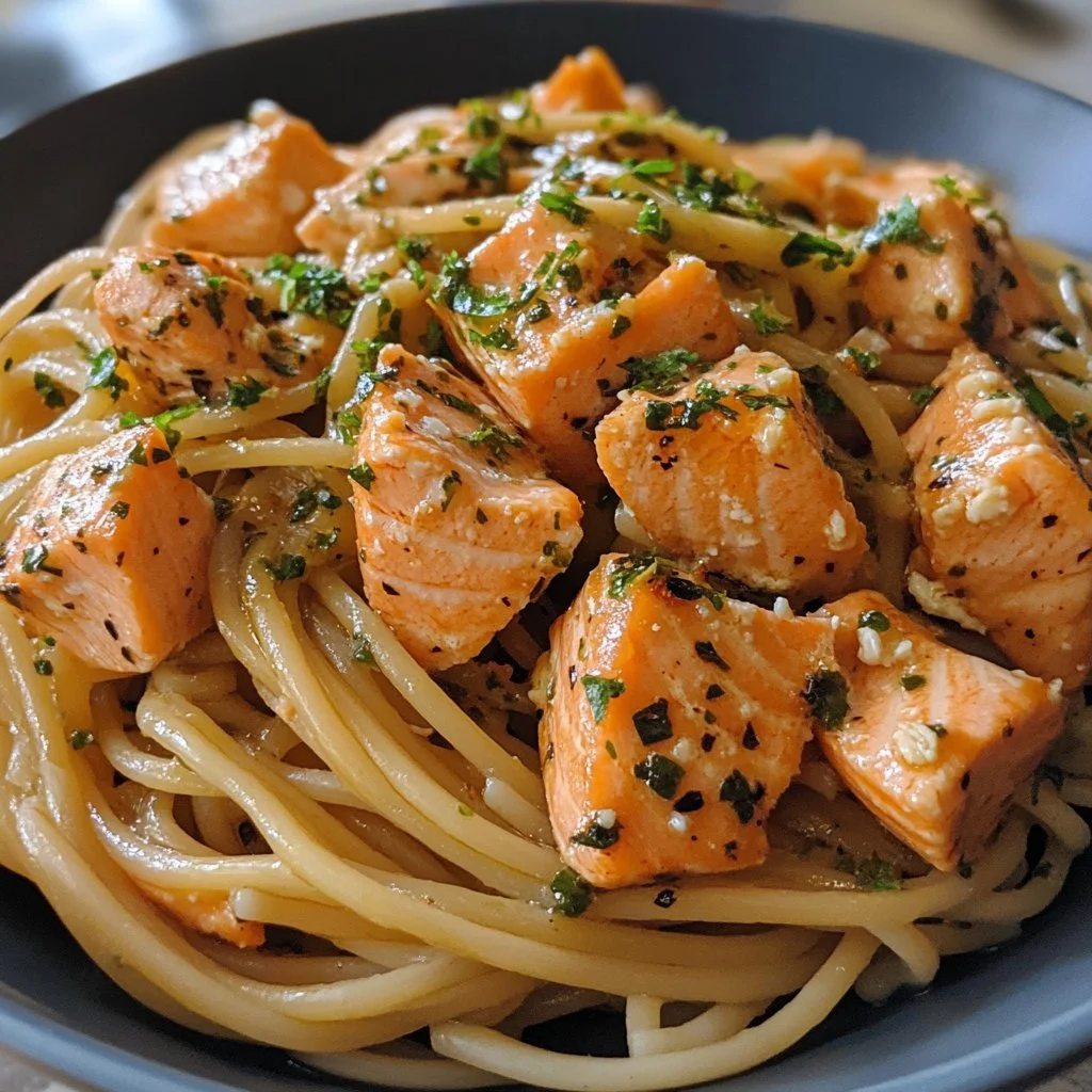 Delicious easy salmon pasta dish with fresh ingredients