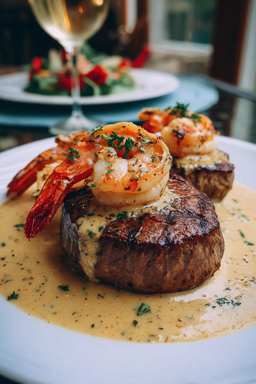 Filet Mignon with Shrimp and Lobster Cream Sauce delights!