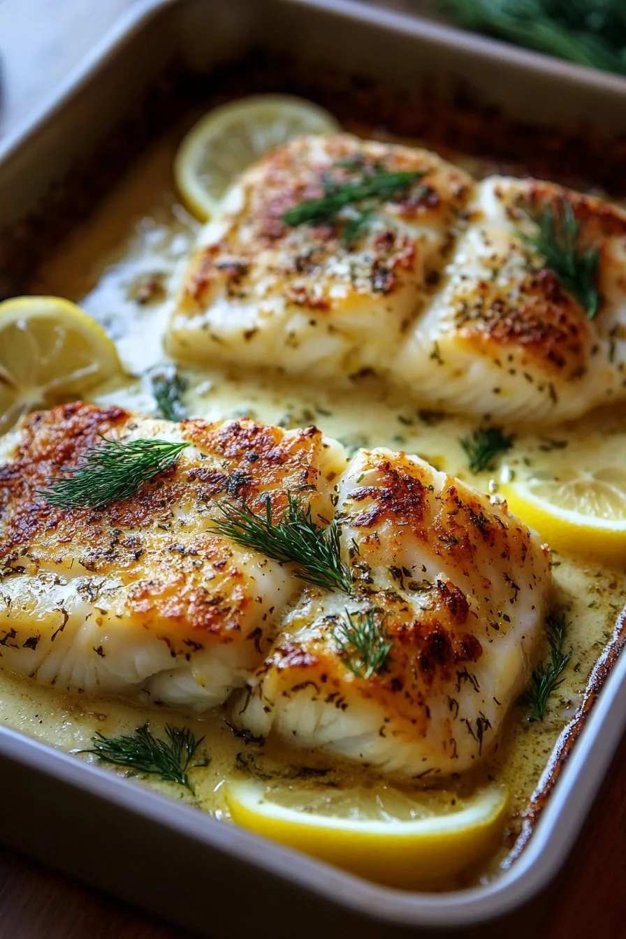 Flaky Golden Baked Cod with Lemon-Dill Sauce | Easy & Healthy Dinner Recipe