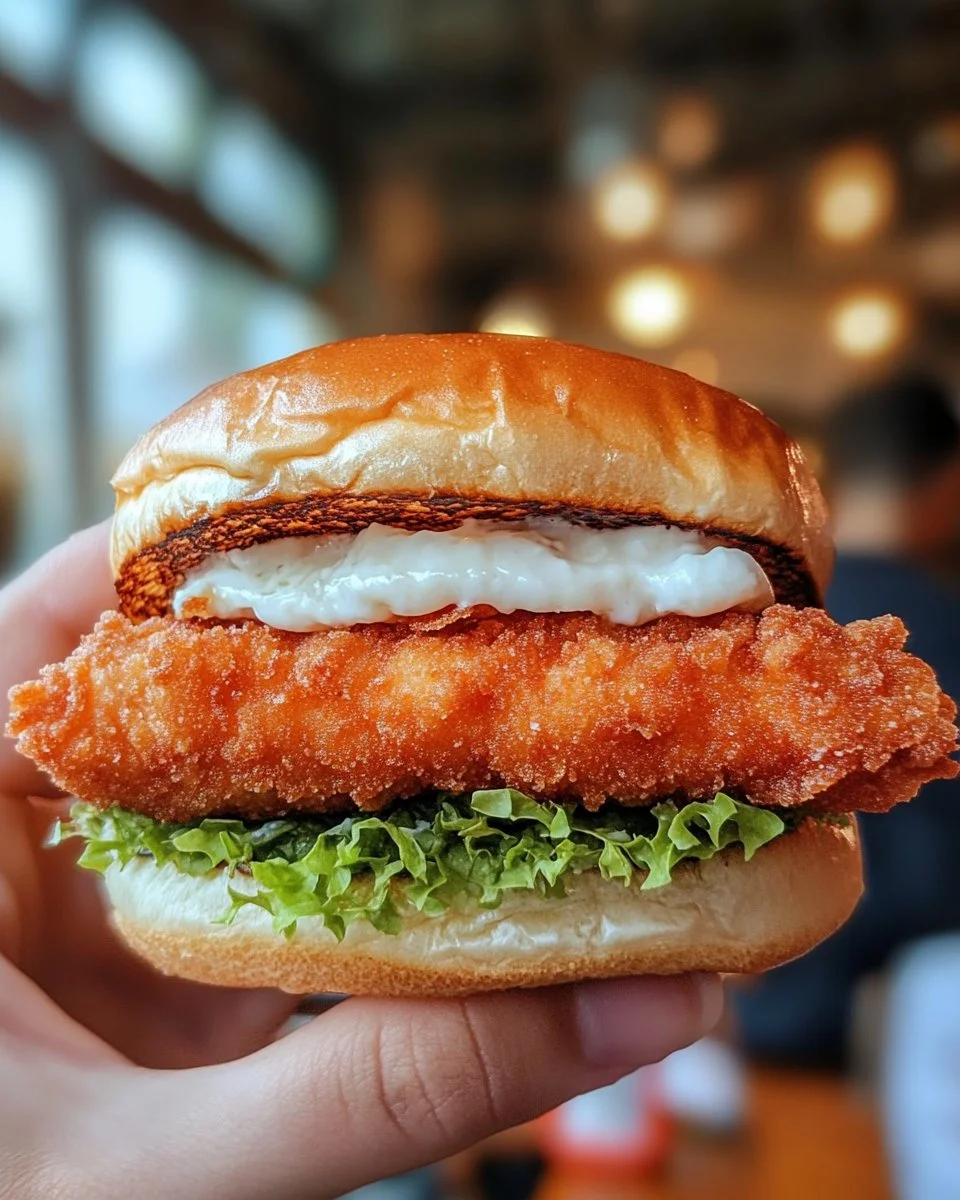 Fried cod fish sandwich with crispy batter and fresh toppings