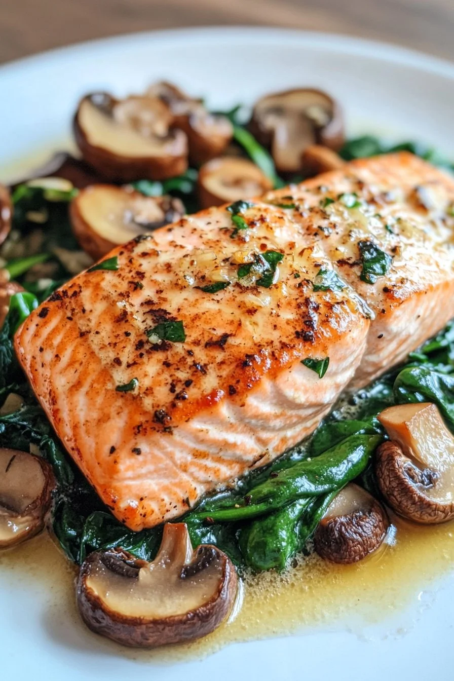 Garlic Butter Salmon with Spinach and Mushrooms for Dinner Bliss