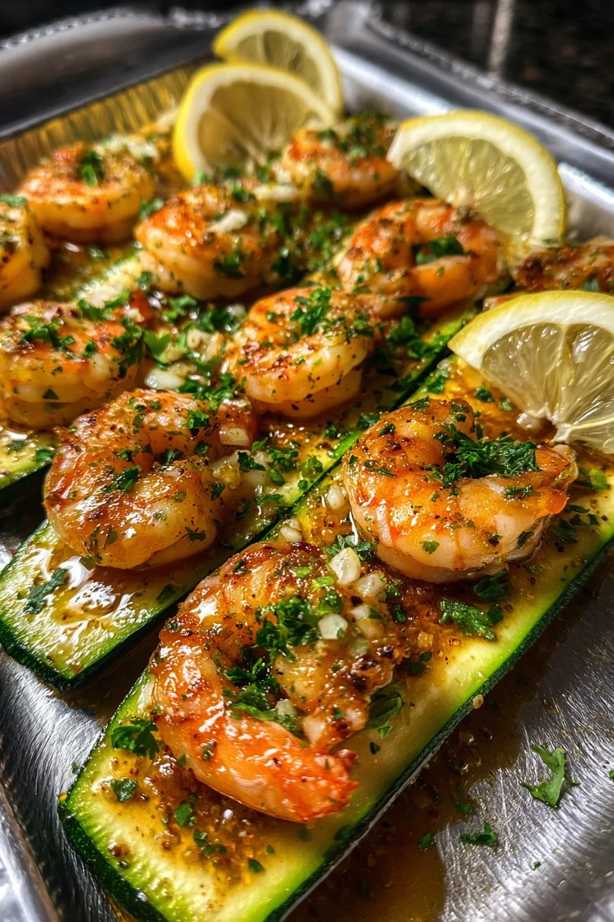 Garlicky Shrimp Zucchini Boats