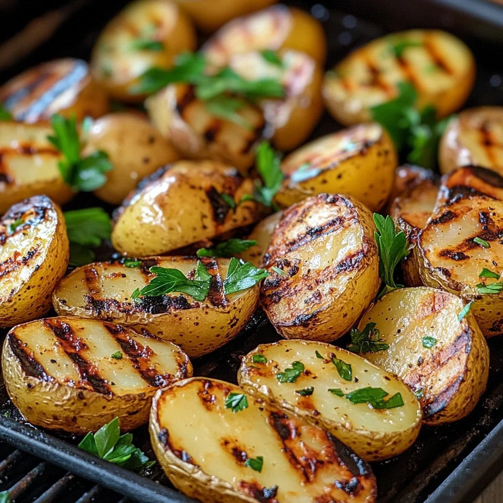 Deliciously grilled potatoes served on a plate.
