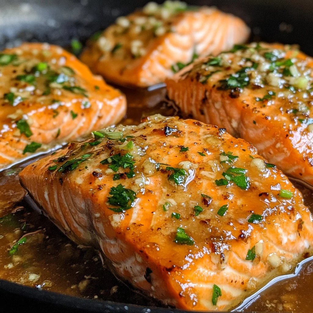 Delicious Honey Garlic Salmon served with vegetables and rice.
