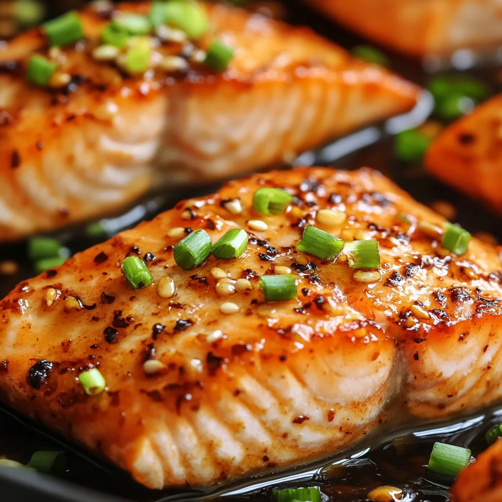 Delicious Honey Garlic Salmon garnished with herbs on a plate