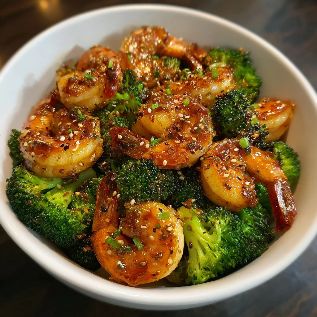 Honey Garlic Shrimp with Broccoli served in a bowl