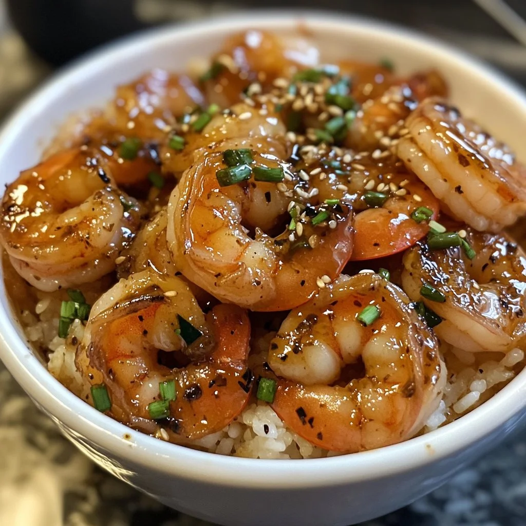 Delicious Honey Garlic Shrimp Bowl with shrimp, colorful vegetables, and sauce
