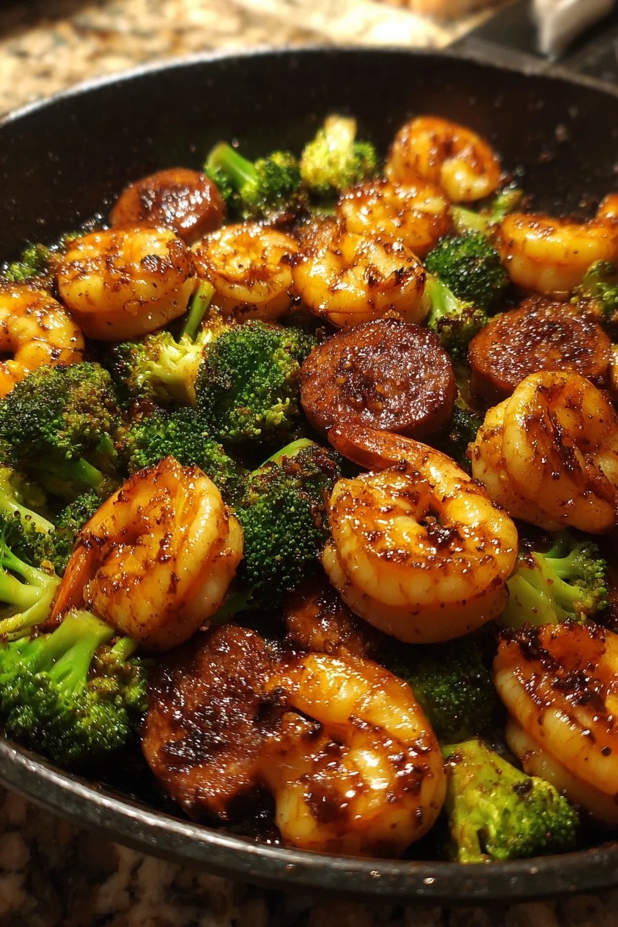 Honey Garlic Shrimp with Sausage and Broccoli