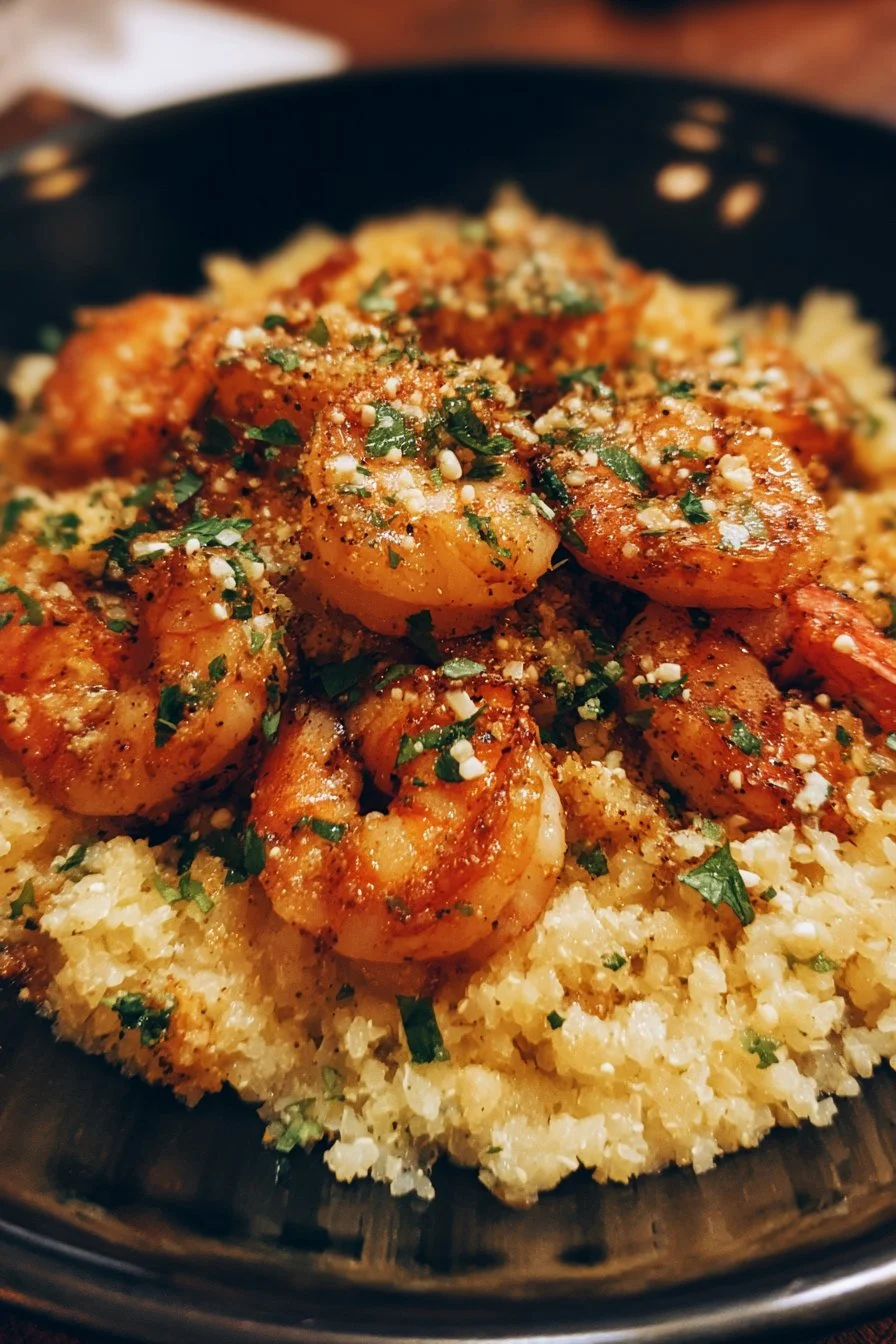 Keto Garlic Parmesan Shrimp & Cauliflower Rice
