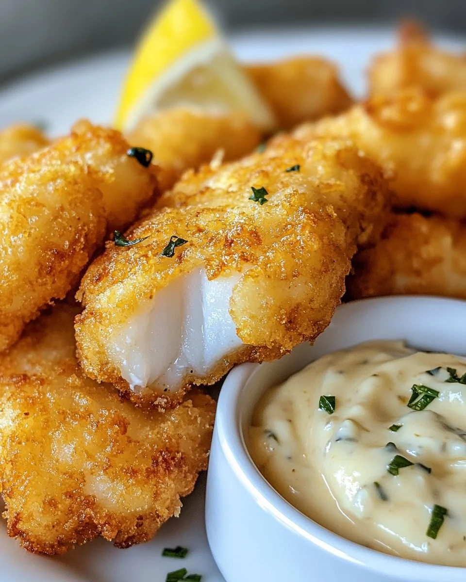 Delicious Lemon Butter Fish Bites served with creamy Garlic Aioli sauce
