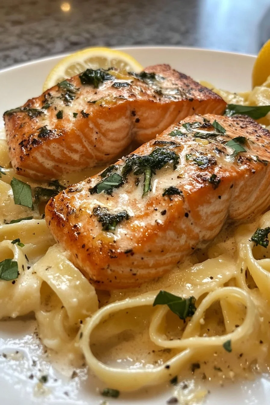 Lemon butter salmon fettuccine