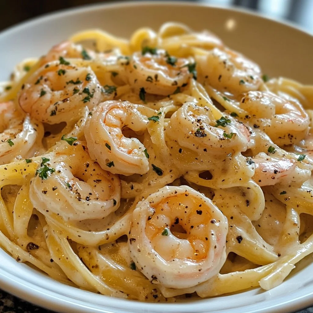 Delicious Marry Me Shrimp Pasta with creamy sauce and shrimp garnished with herbs
