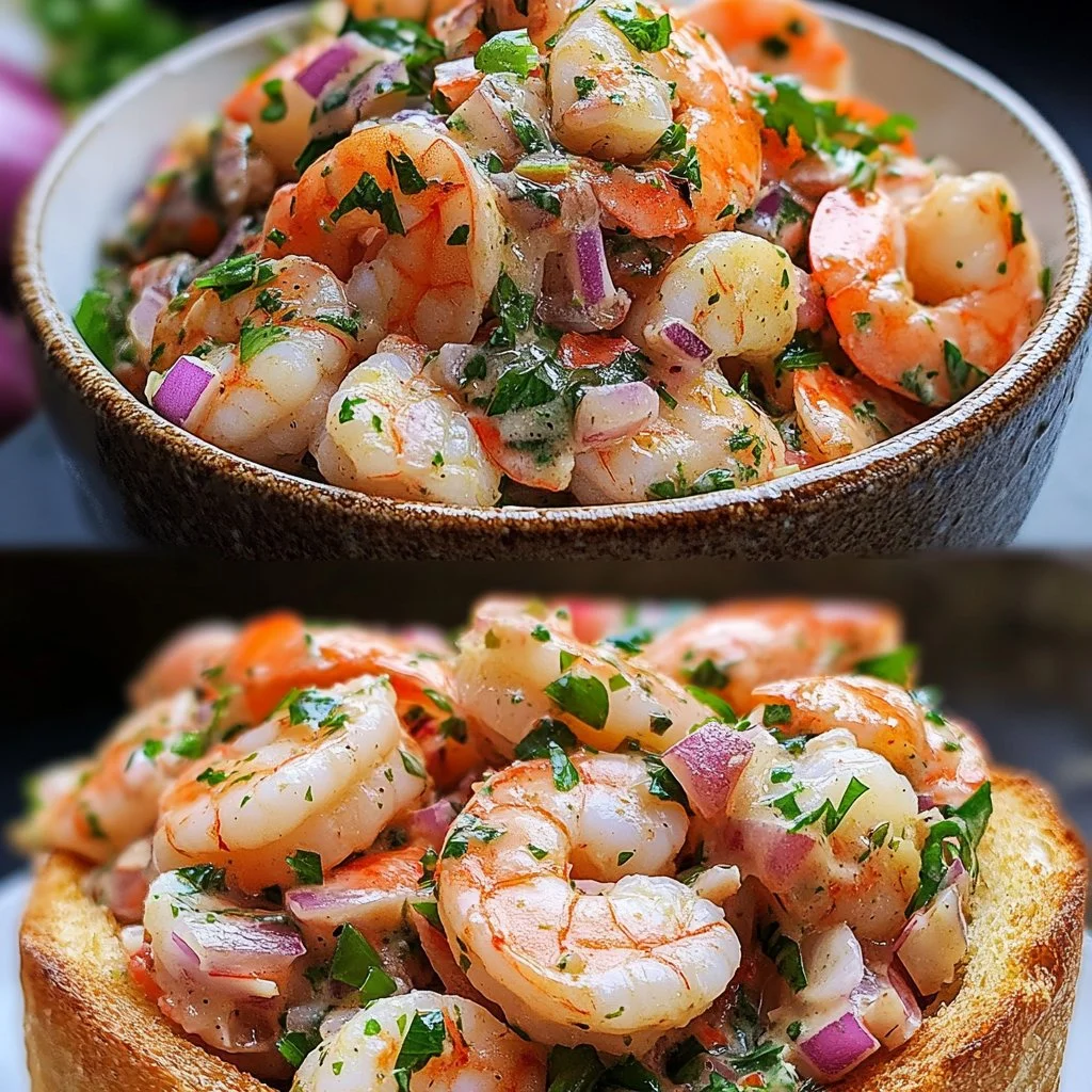 Delicious New York Deli Shrimp Salad served on a plate, garnished with fresh vegetables.