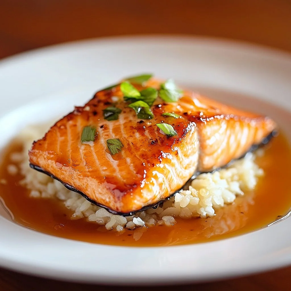 Plate of quick Maple Glazed Salmon garnished with herbs and lemon