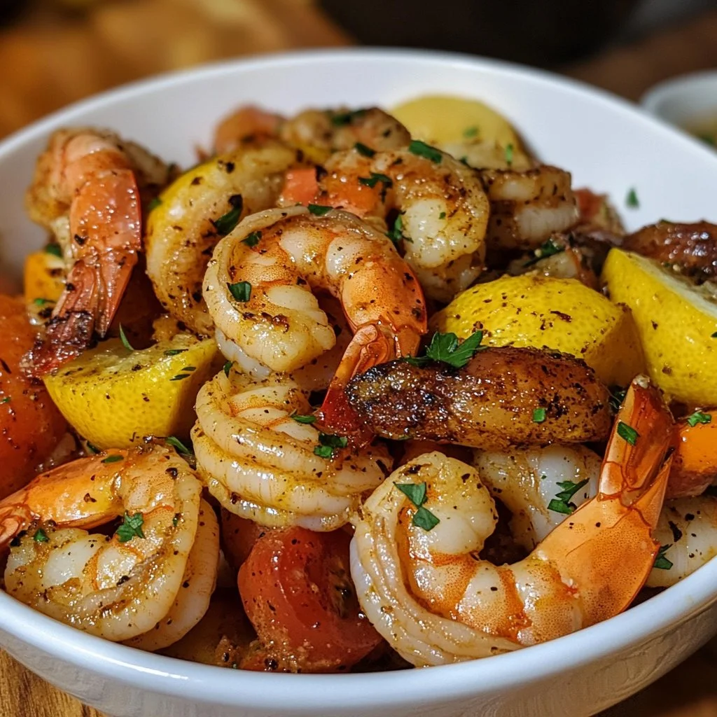 Delicious shrimp boil with shrimp, corn, and potatoes served at a family gathering