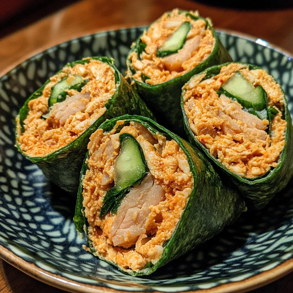 Delicious spicy tuna wraps with fresh vegetables and sauce