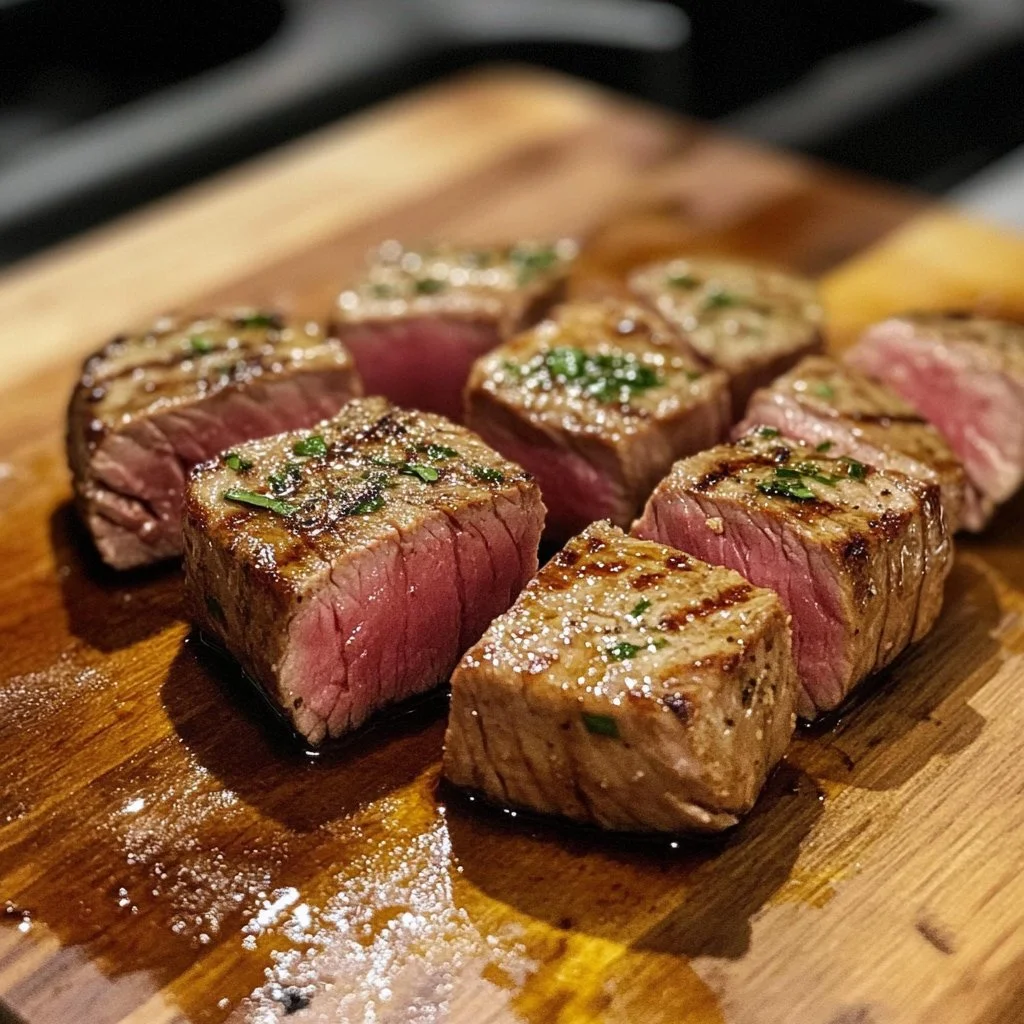 Deliciously grilled super easy tuna steak on a plate with herbs and lemon.