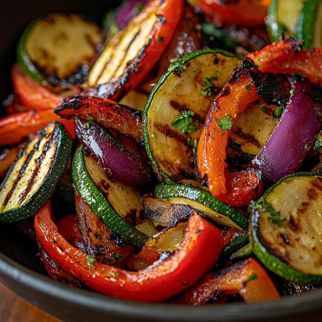 Colorful assortment of tasty grilled veggies in a basket, ideal for summer grilling