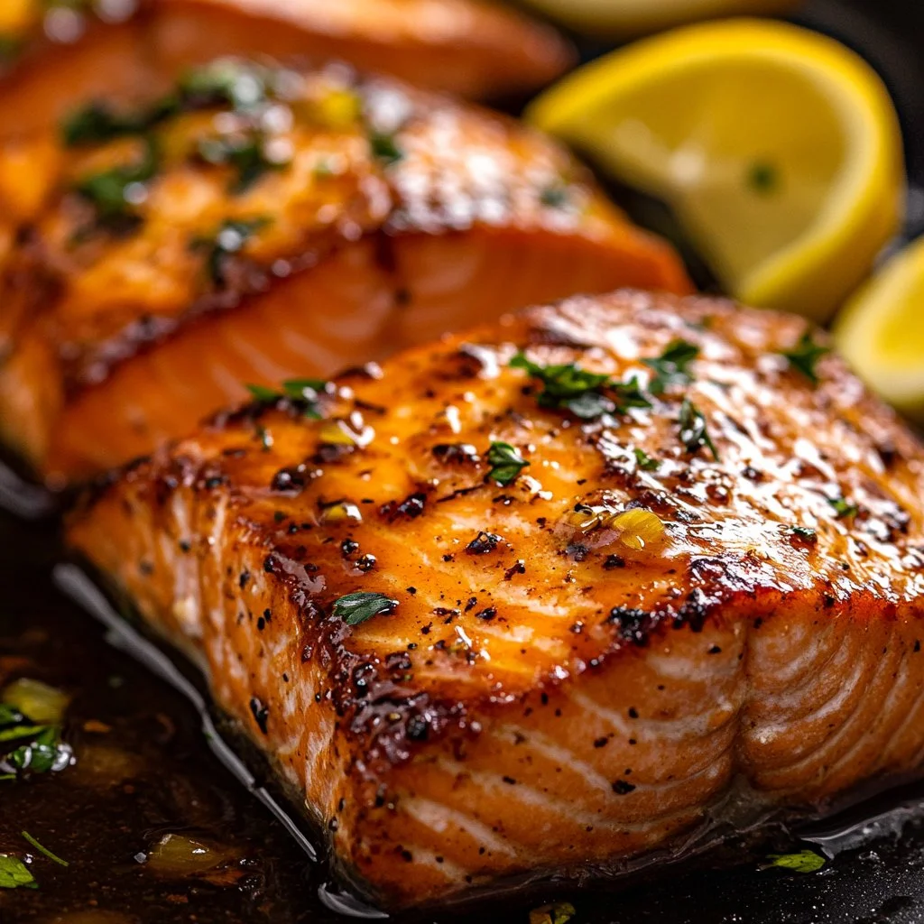 Delicious Texas Roadhouse salmon recipe served with fresh herbs and lemon.