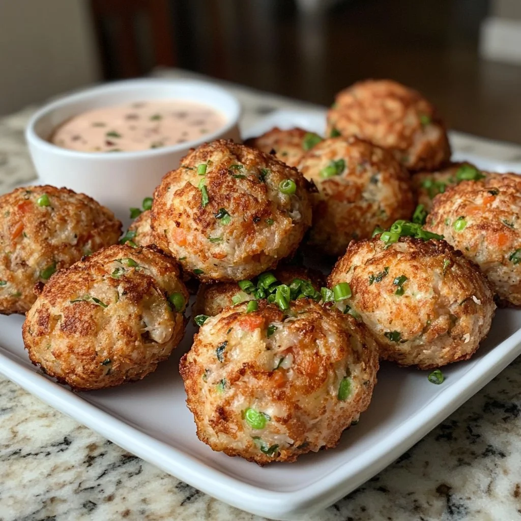 Delicious tuna melt fritters served on a plate with melted cheese and herbs