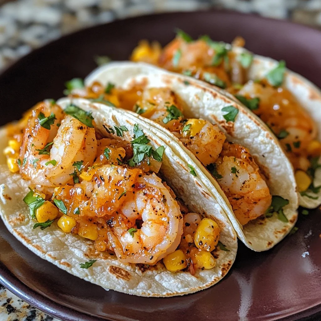 Delicious zesty and creamy shrimp tacos topped with fresh ingredients