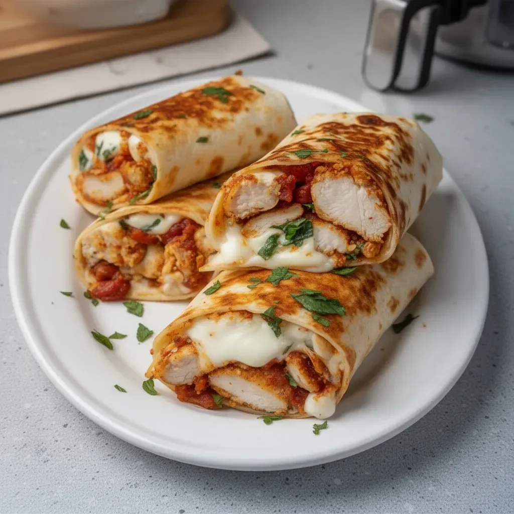Delicious Air Fryer Chicken & Mozzarella Wraps ready to serve