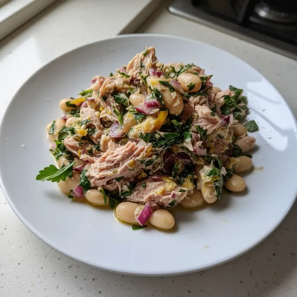 Amazing tuna salad with white beans served in a bowl