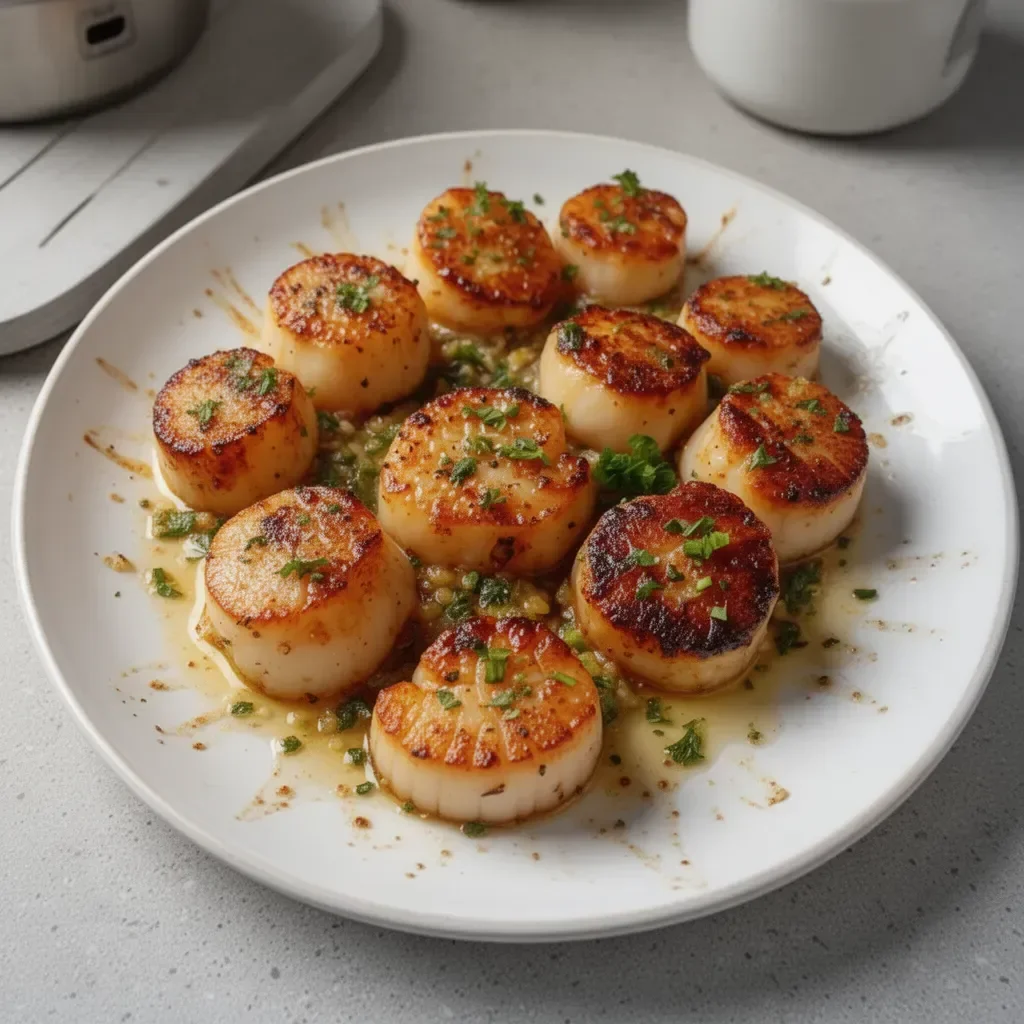 Delicious baked sea scallops topped with breadcrumbs and herbs
