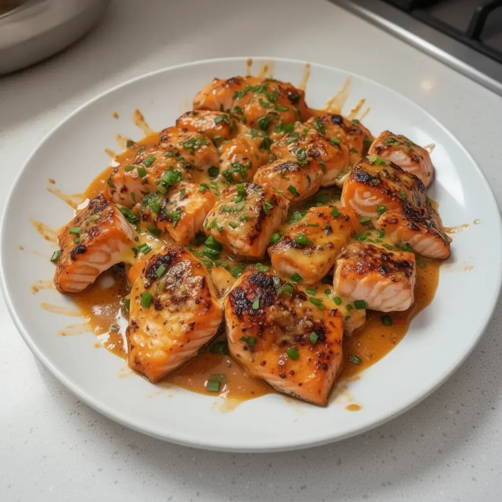 Delicious Bang Bang Salmon with spicy sauce and fresh ingredients
