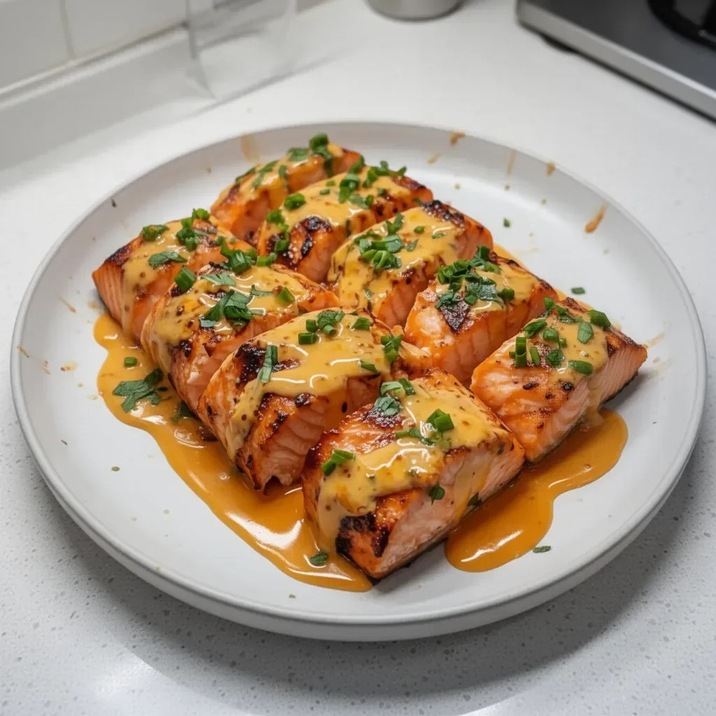 Delicious Bang Bang Salmon dish garnished with fresh herbs and sauces