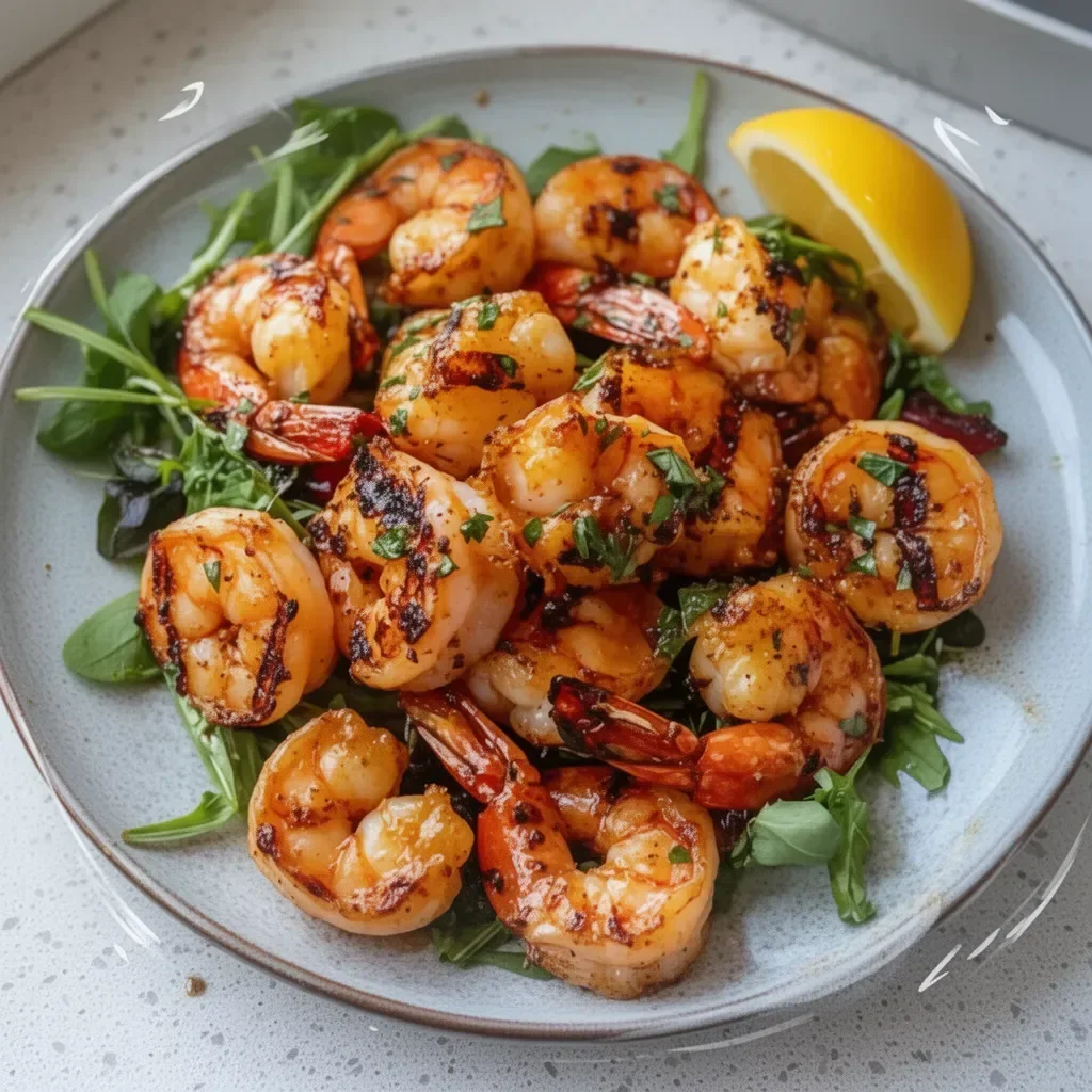 Best marinated grilled shrimp on a BBQ grill, ready to enjoy.