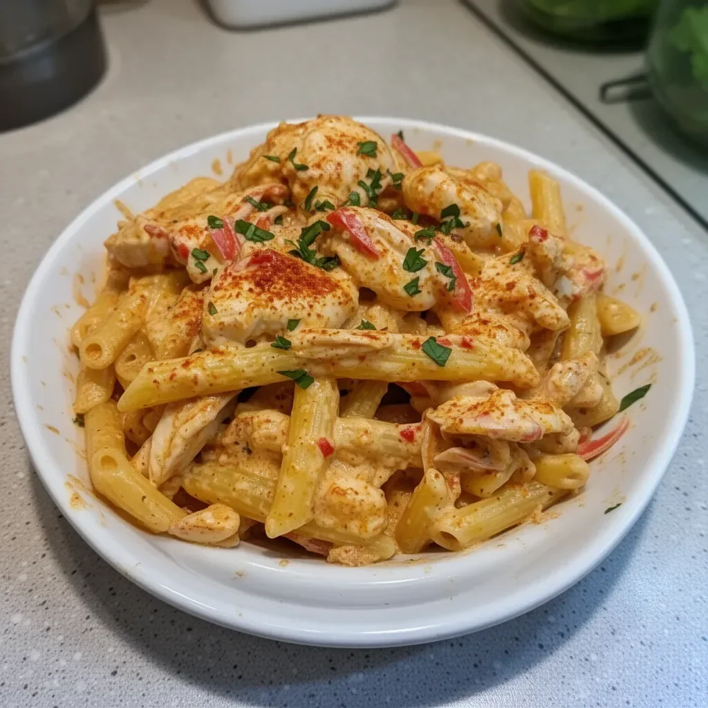 Cajun Crab Pasta with succulent crab meat and vibrant spices in a creamy sauce.