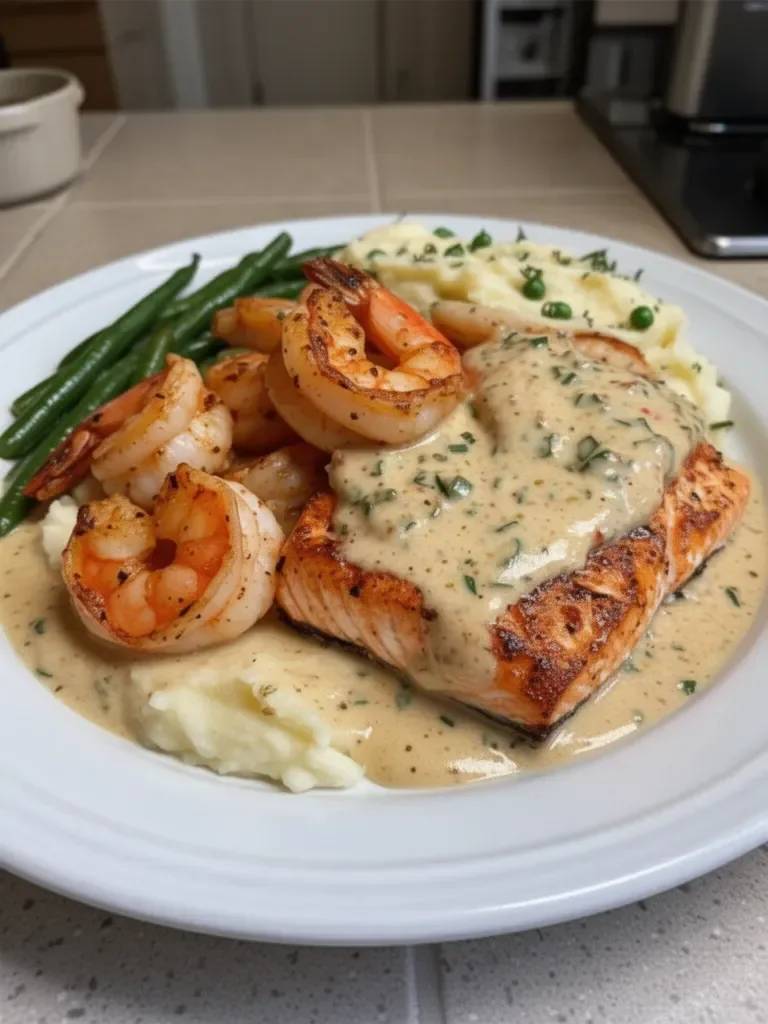 Cajun Shrimp and Salmon with Garlic Cream Sauce