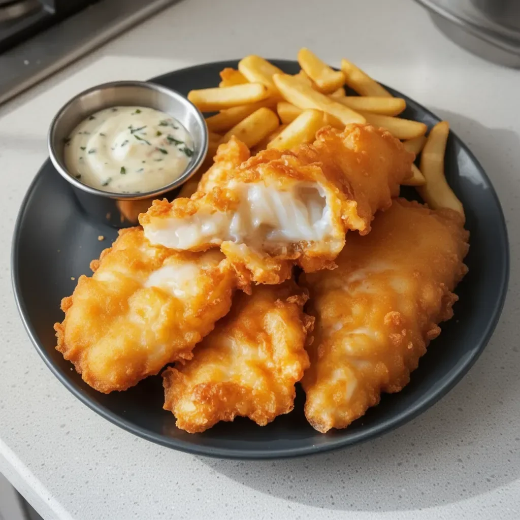 Delicious Captain D's batter dipped fish served with fries.