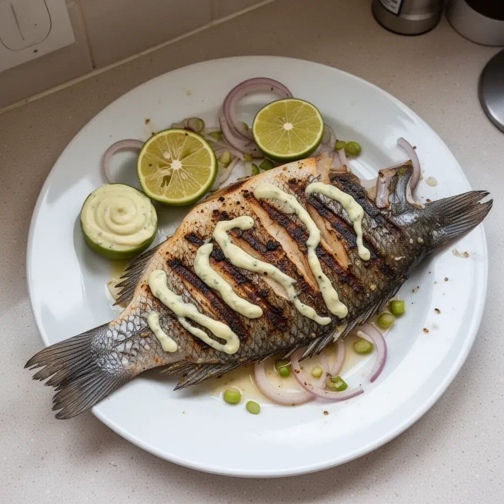 Delicious Caribbean Grilled Snapper served with Garlic Aioli sauce