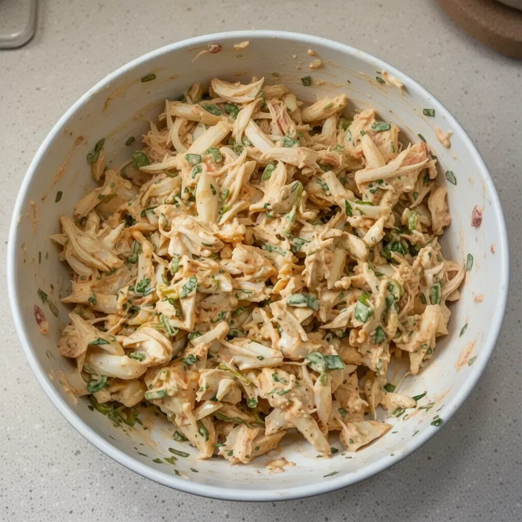 Chesapeake crab salad served in a bowl with fresh ingredients and garnishes.
