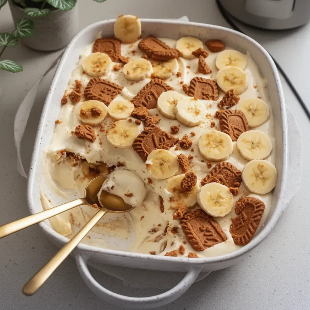 Creamy Biscoff banana pudding dessert in a glass