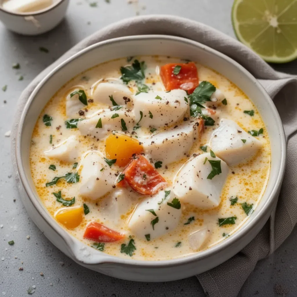Creamy coconut fish stew with fresh white fish and spices
