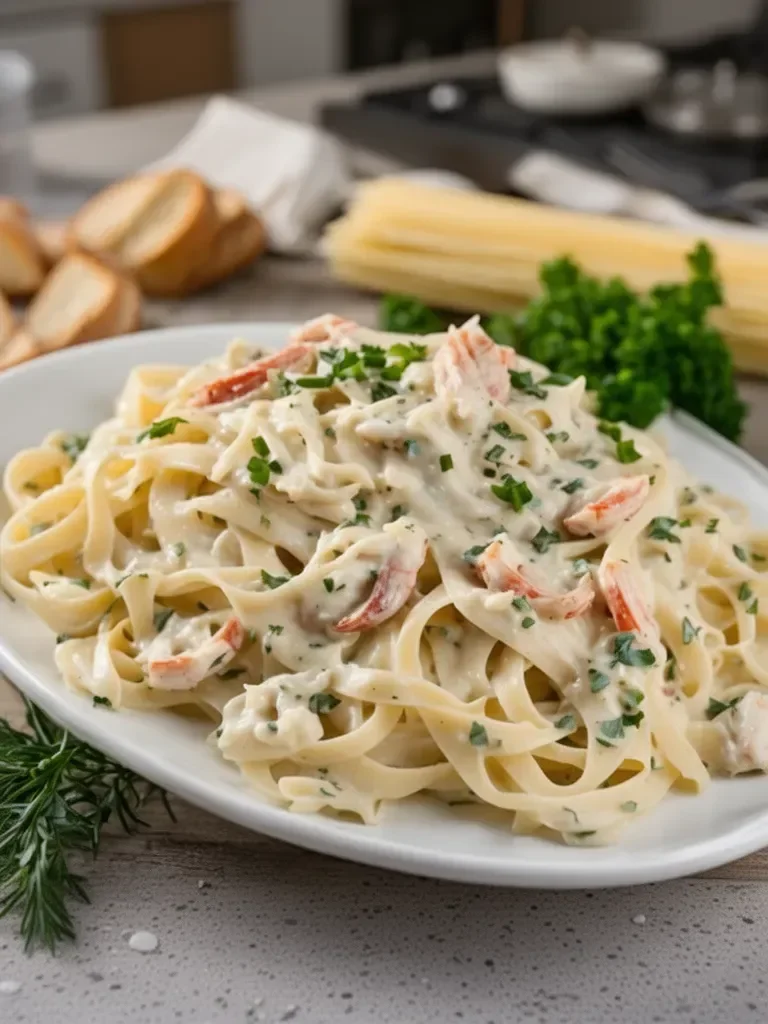 Creamy Crab Fettuccine Alfredo Recipe