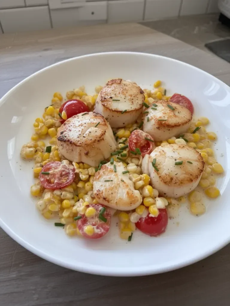 Creamy Scallops with Corn and Tomatoes
