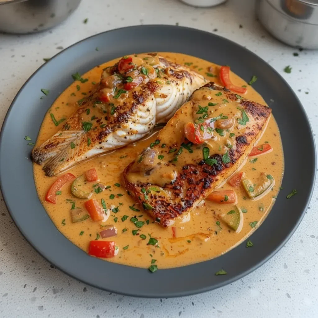 Creamy Spicy Creole Red Snapper dish topped with herbs and spices
