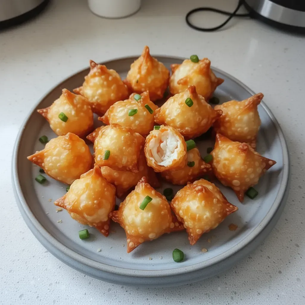 Plate of crispy crab rangoon bombs served with dipping sauce