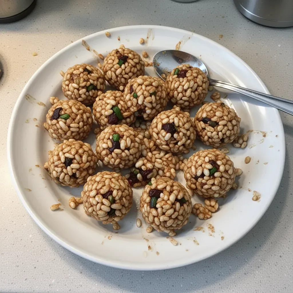 Plate of crispy rice bites served with dipping sauce
