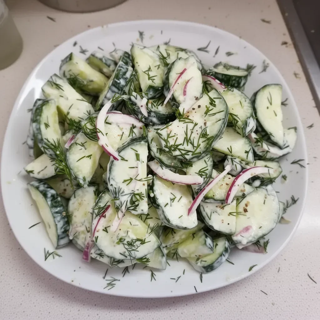 Fresh Cucumber Dill Salad with herbs and spices in a bowl